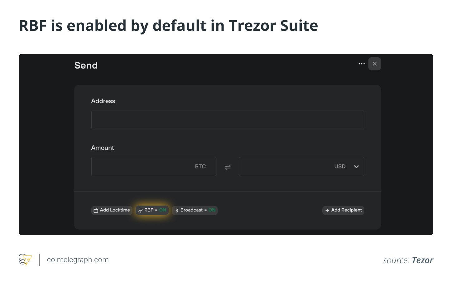 RBF is enabled by default in Trezor Suite