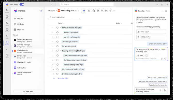 Copilot in Microsoft Planner